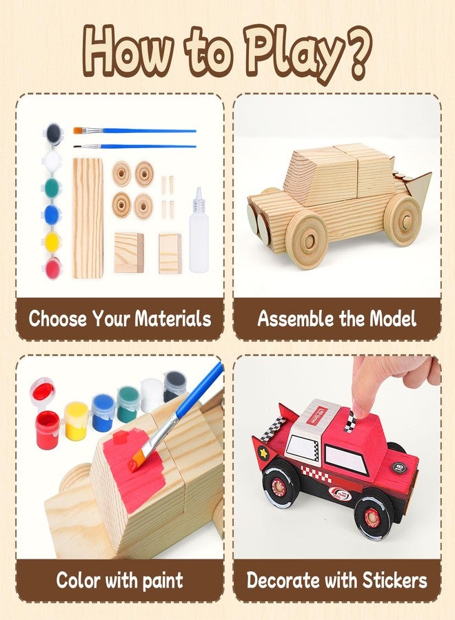 trailfun Wooden Build Paint Art Crafts Kit, Make Your Own Car Boat & Plane DIY Craft Toys for Kids Boys, STEM Educational Toy Set - Image 3